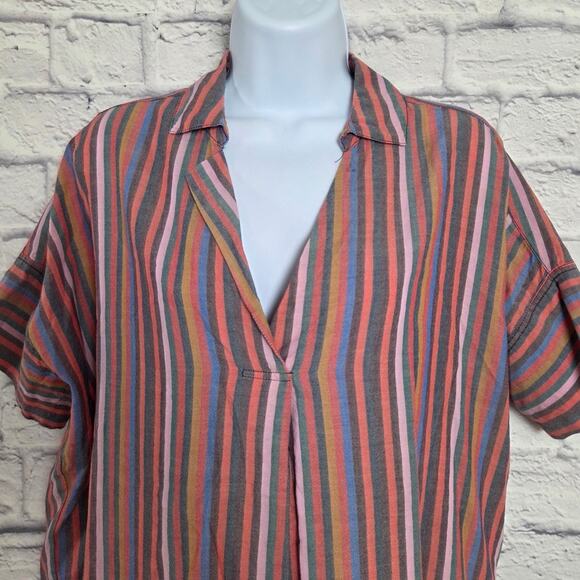 Madewell Top Womens Size Small Courier Button-Back Shirt Rainbow Stripe V Neck - Picture 3 of 15